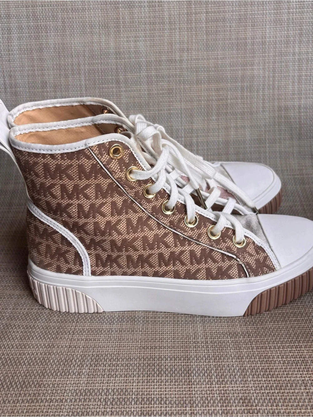 Michael Kors Pink and White High-Top Lace Sneakers